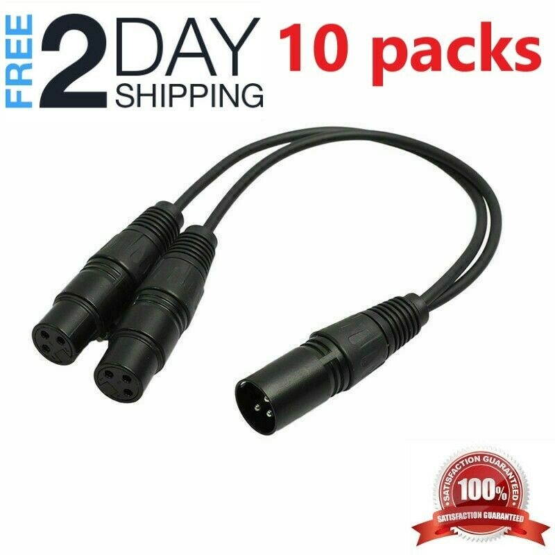 10X3-Pin XLR Male Plug to Dual 2 Female Jack Y Splitter Mic Cable Adaptor 16 AWG
