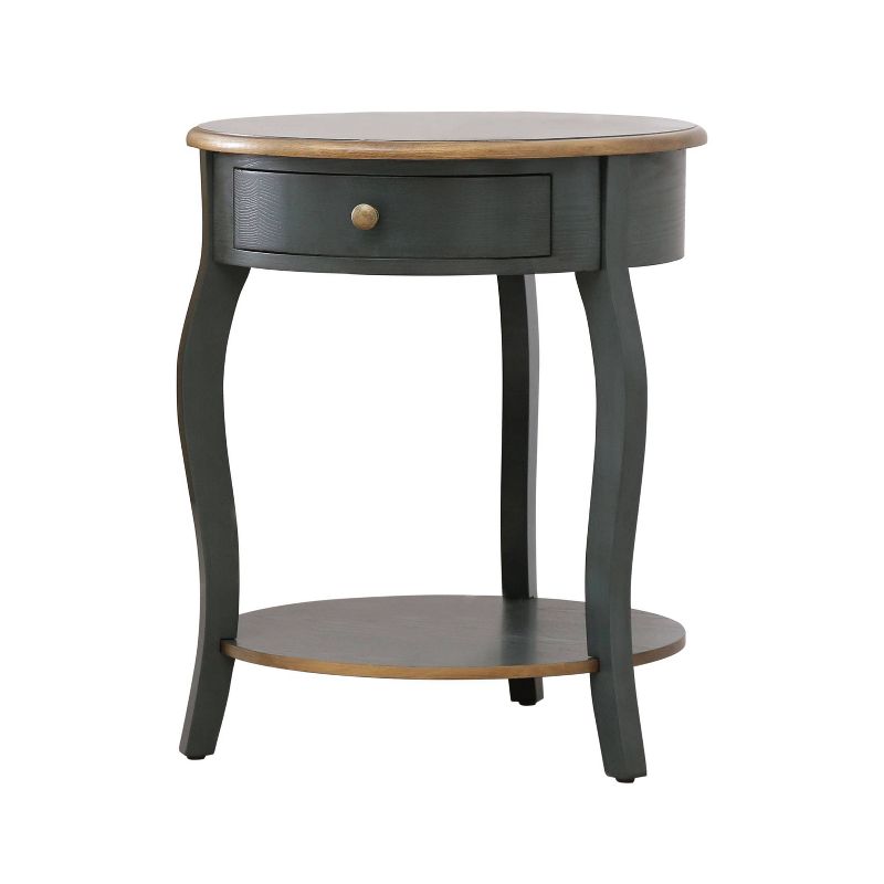 Clarence 1 Drawer Round Wood End Table - Teal/Gold - Abbyson Living