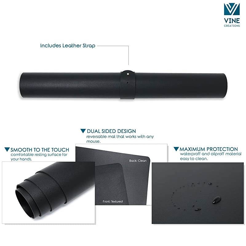 Leather Desk Pad 36 x 20  Office Desk Mat Waterproof Black Large Mouse Pad and Writing Surface Top of Desks Protector Wide DualSided PU Leather Blotter Accessories Office Decor