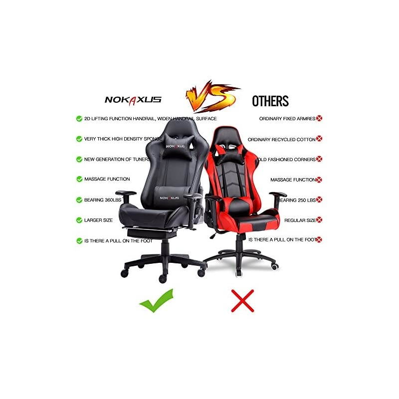 Gaming Chair Large Size High-back Ergonomic Racing Seat with Massager Lumbar Support and Retractible Footrest PU Leather 90-180 degree adjustment of backrest Thickening sponges (YK-6008-BLACK)