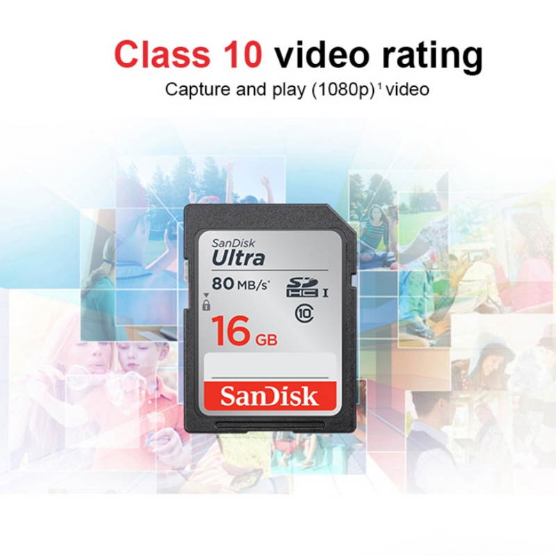 SanDisk 16GB Ultra SDHC UHS-I Memory Card - 80MB/s, C10, U1, Full HD, SD Card - SDSDUNR-016G-GN6IN