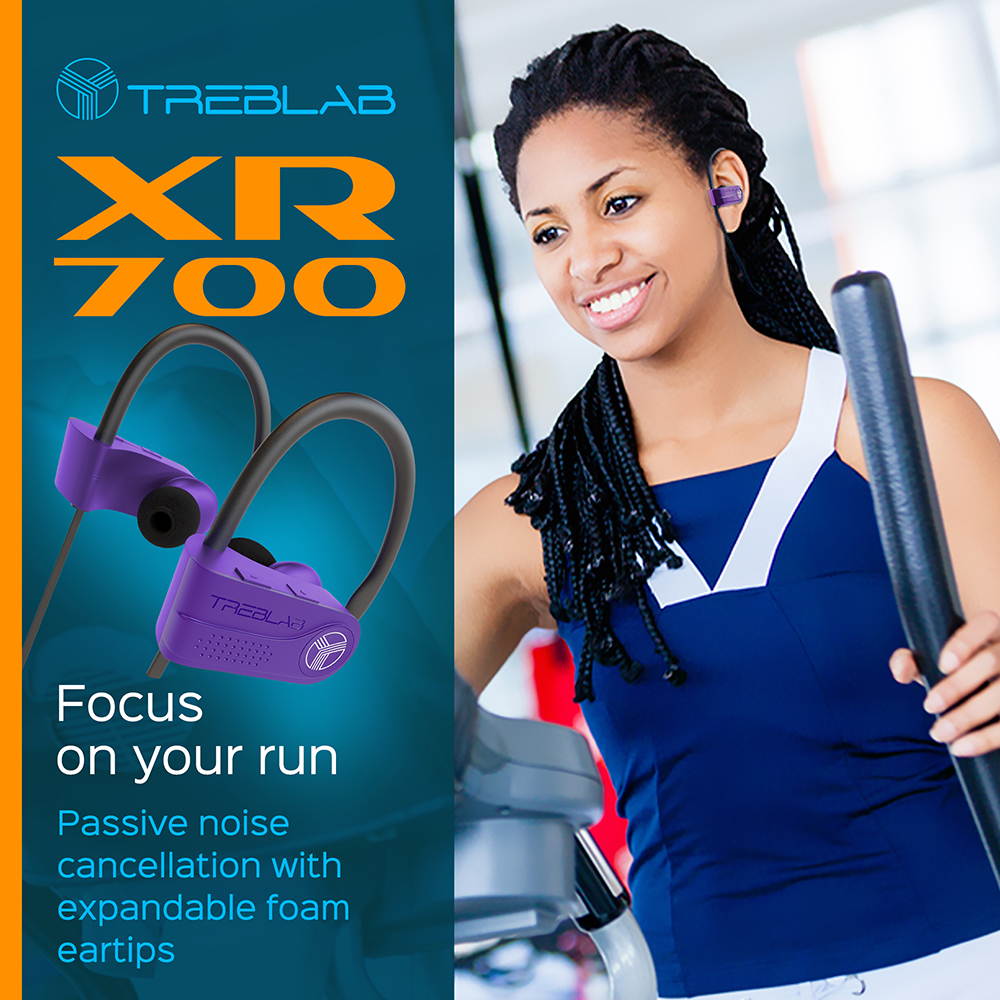 TREBLAB XR700 PRO Wireless Running Earbuds - Top 2019 Sports Headphones, Custom Adjustable Earhooks, Bluetooth 5.0 IPX7 Waterproof, Rugged Workout Earphones, Noise Cancelling Microphone In-Ear Headset