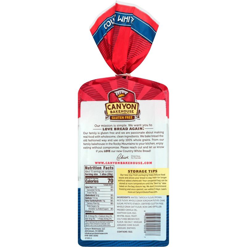 Canyon Bakehouse Gluten Free Country White Bread - 15oz