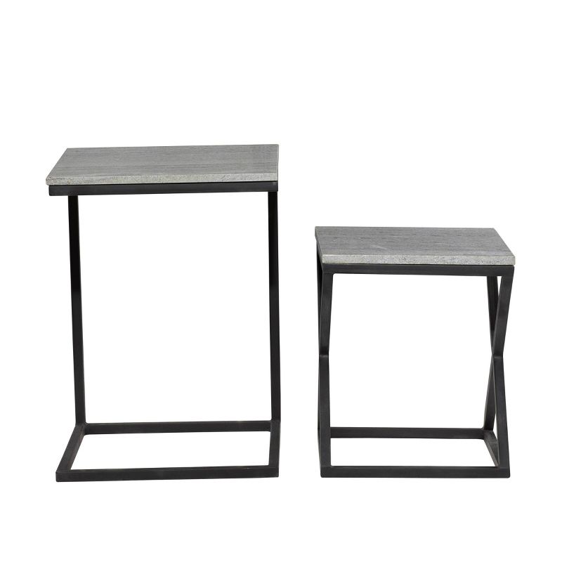 Set of 2 Marble and Metal Nesting Tables Black - Olivia & May