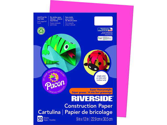 Pacon 103580 Riverside Construction Paper, 76 lbs., 9 x 12, Raspberry, 50 Sheets/Pack