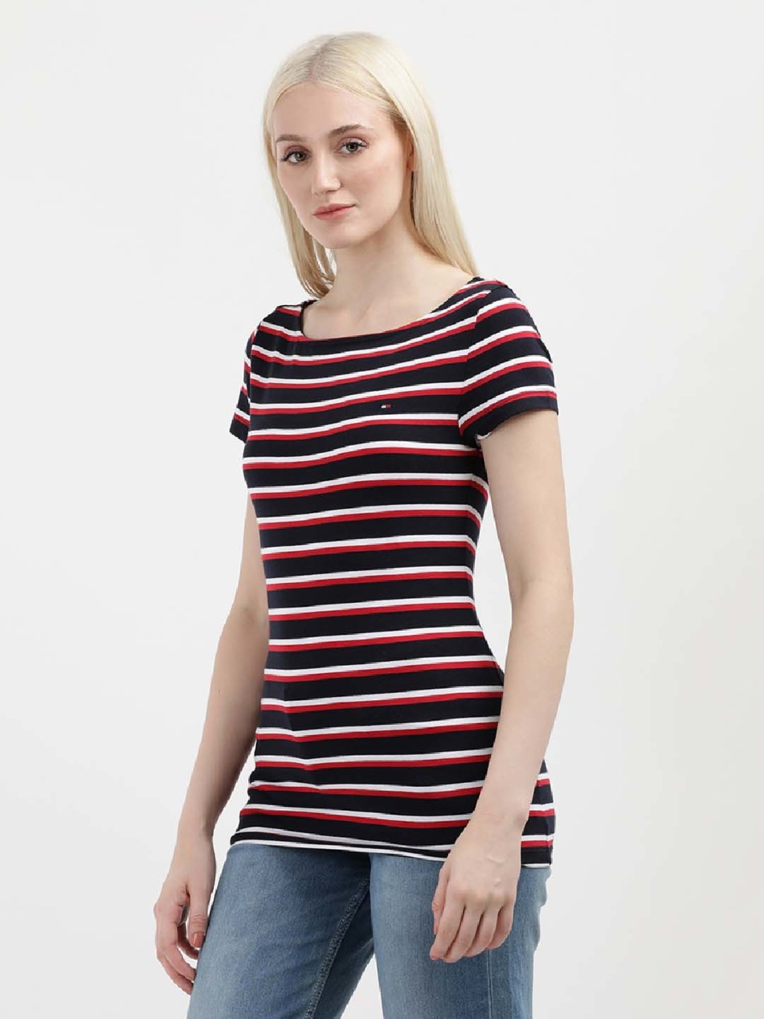TOMMY HILFIGER Navy & White Cotton Striped Top