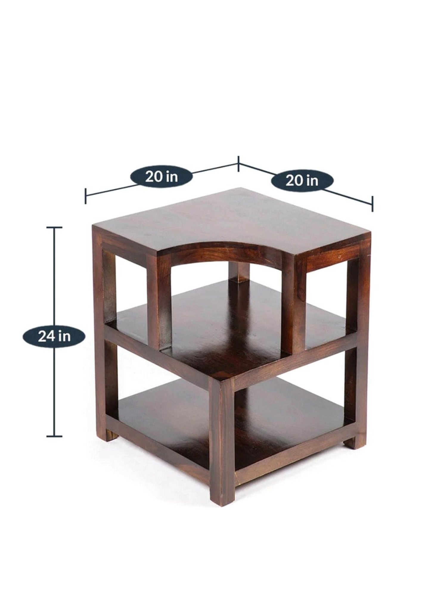 Ikiriya Aural Solid Dark Brown Wood Bedside Table Dark Walnut Finish