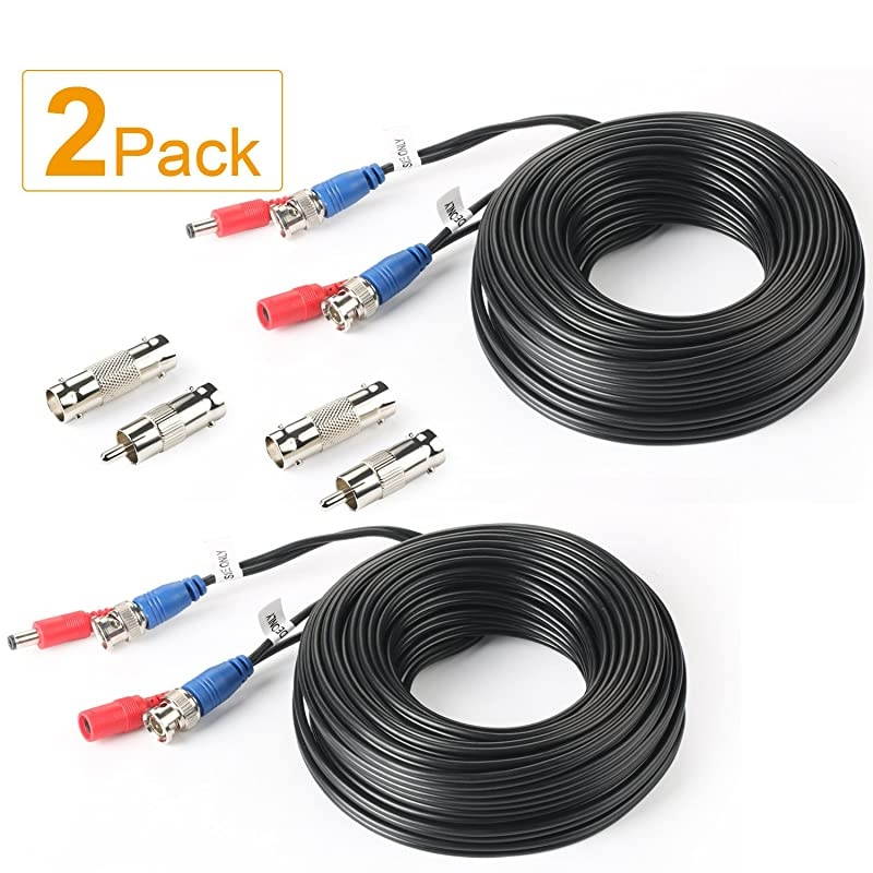 2Pack 33Feet BNC Vedio Power Cable Pre-Made Al-in-One Camera Video BNC Cable Wire Cord for Surveillance CCTV Security System with Connectors(BNC Female and BNC to RCA)