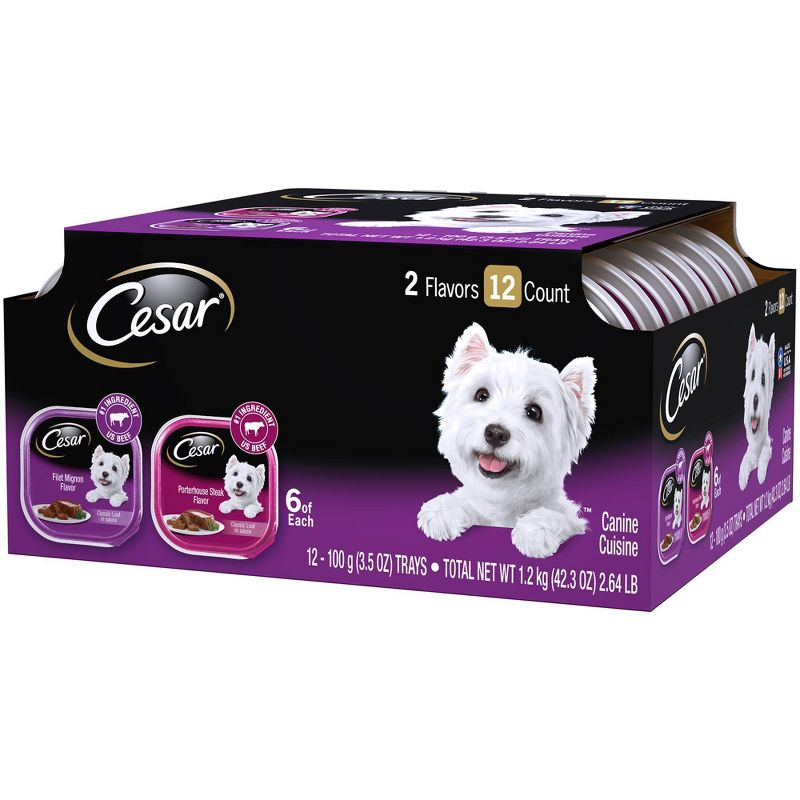 Cesar Classic Loaf in Sauce Wet Dog Food Filet Mignon & Porterhouse Steak Flavors - 3.5oz/12ct Variety Pack