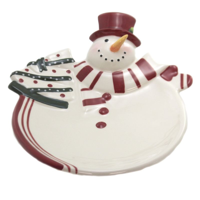 Tabletop 10.0" Snowman Plate With Tree Christmas Winter Tree Cosmos Gifts Corp.  -  Serving Platters