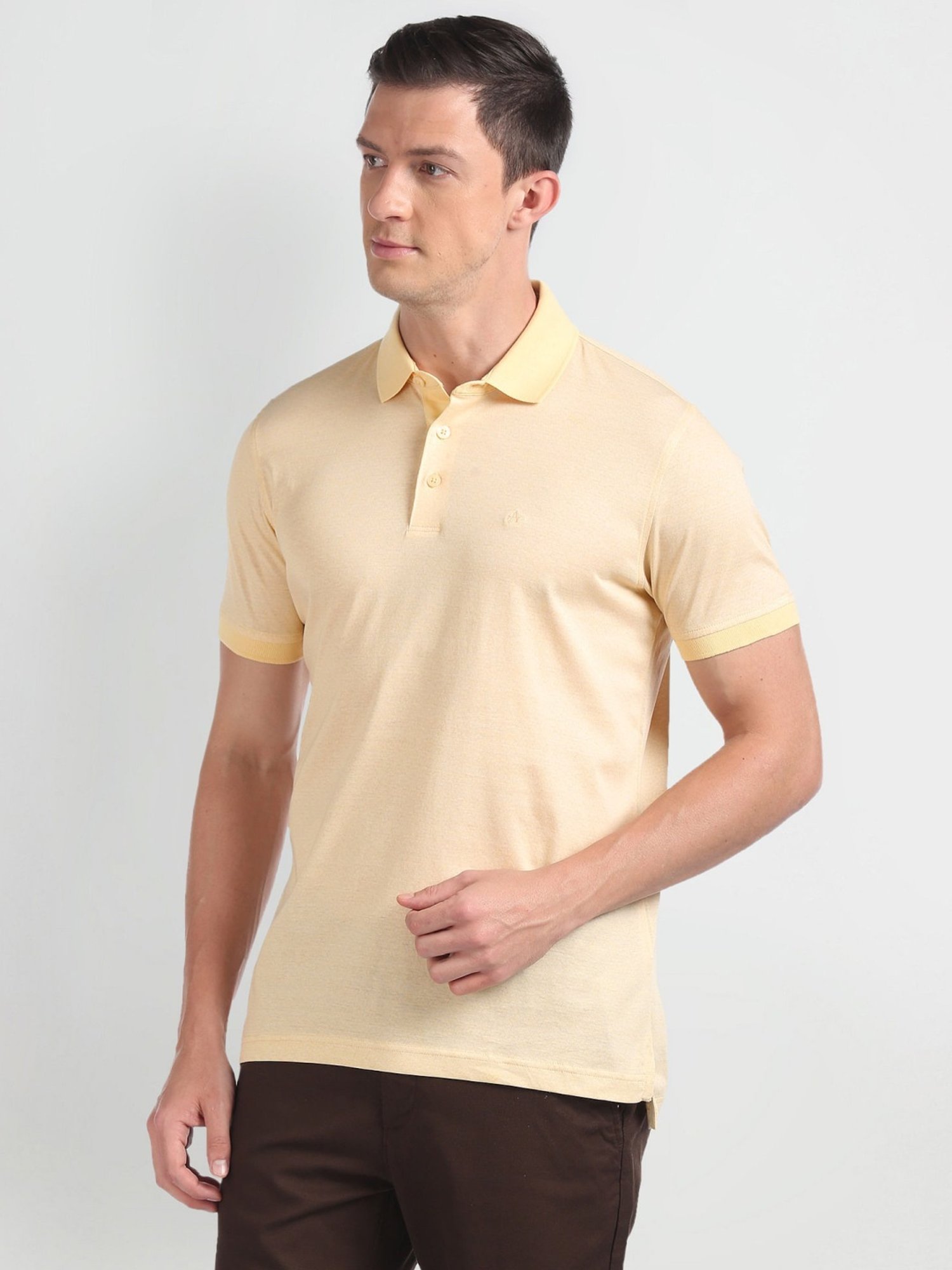 Arrow Yellow Cotton Regular Fit Polo T-Shirt