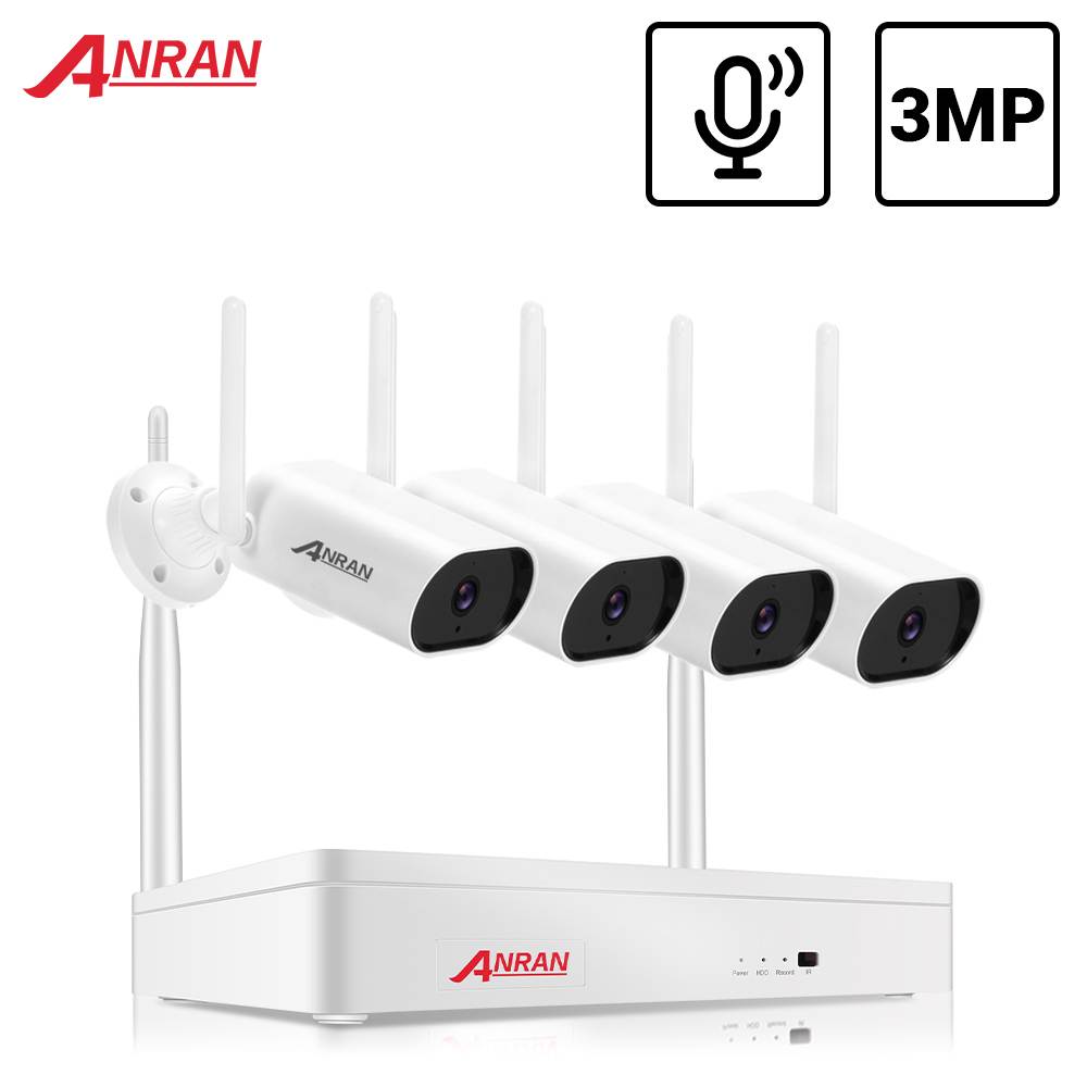 ANRAN Wireless Security Camera System with 1TB Hard Drive & One-Way Audio, 8 Channel NVR 4Pcs 3.0MP Night Vision WiFi IP Surveillance Cameras Outdoor Indoor [Expandable 8CH and Audio Recording]