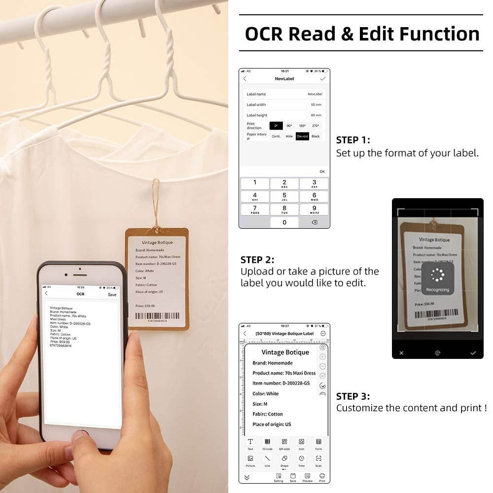 Portable Thermal Sticker Printer for Android for iPhone Wireless Bluetooth Label Maker Machine Barcode Printing