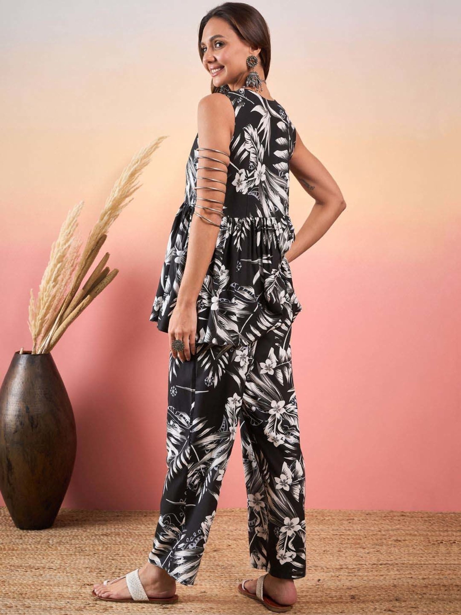Inweave Black & White Printed Top & Pant Set