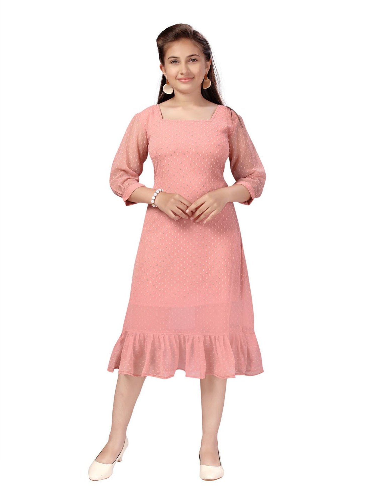 Aarika Kids Peach Solid Dress