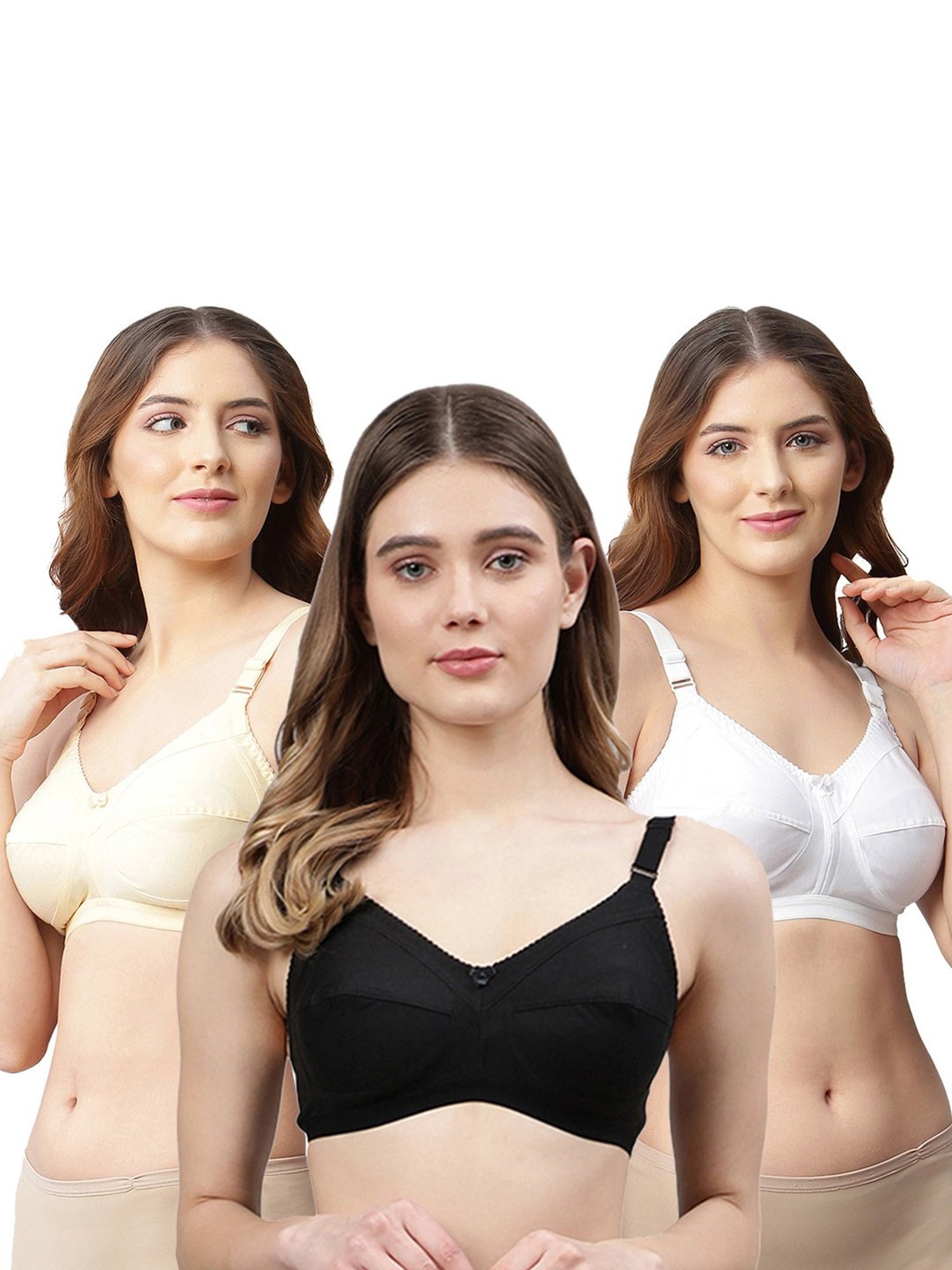 Cukoo Multicolor Solid Full Coverage Non-Wired Bra - Pack of 3
