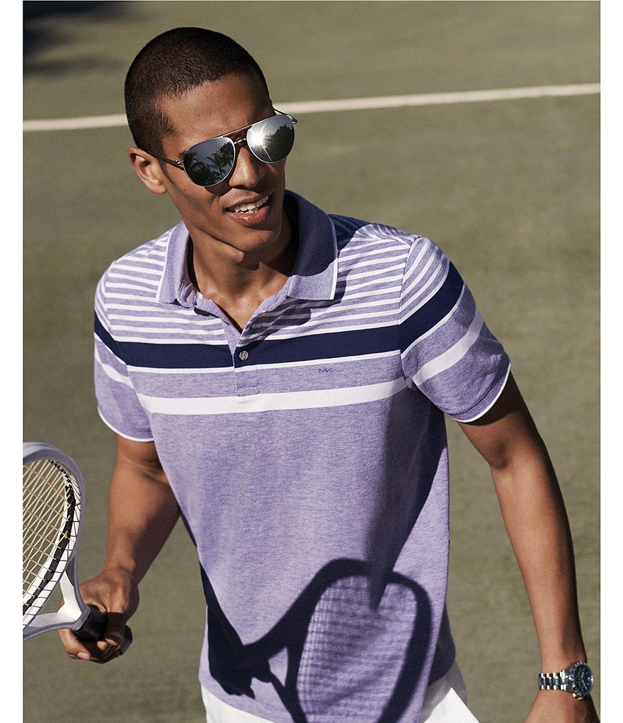 Michael Kors Birdseye Stripe Classic Fit Short-Sleeve Polo Shirt