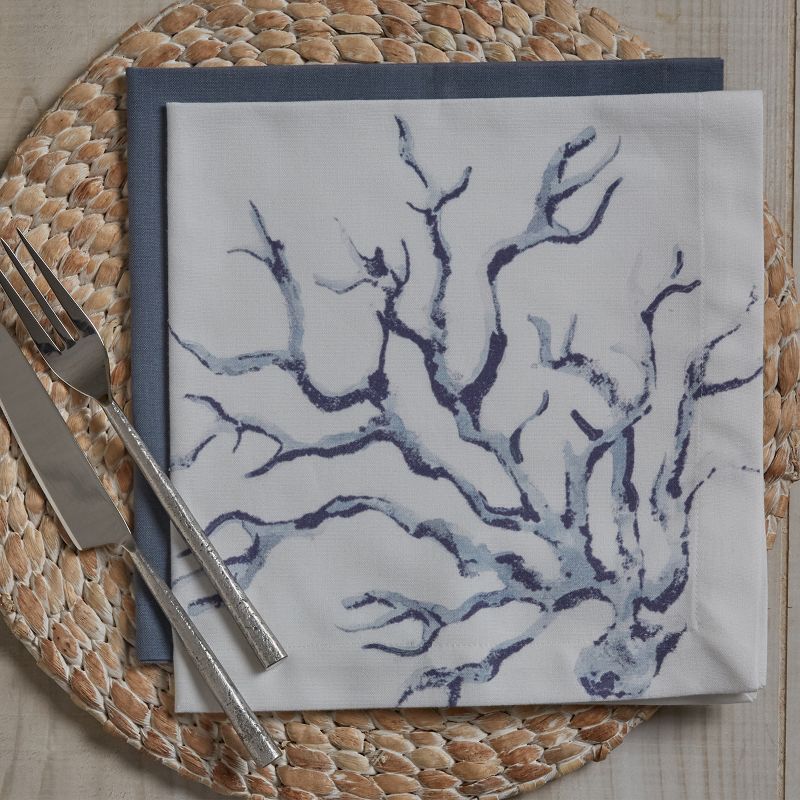 Split P Deep Blue Sea Printed Coral Napkin Set - White