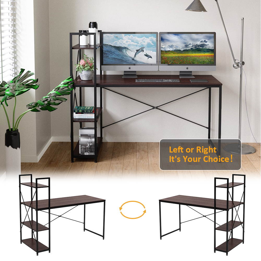 Bestier 63 Inch Computer Desk with Storage Shelves, Modern Bookshelf Desk with Headphone Hook Large Workstation Writing Desk with Reversible Bookshelves Home Office Work Table Study Desk Grey