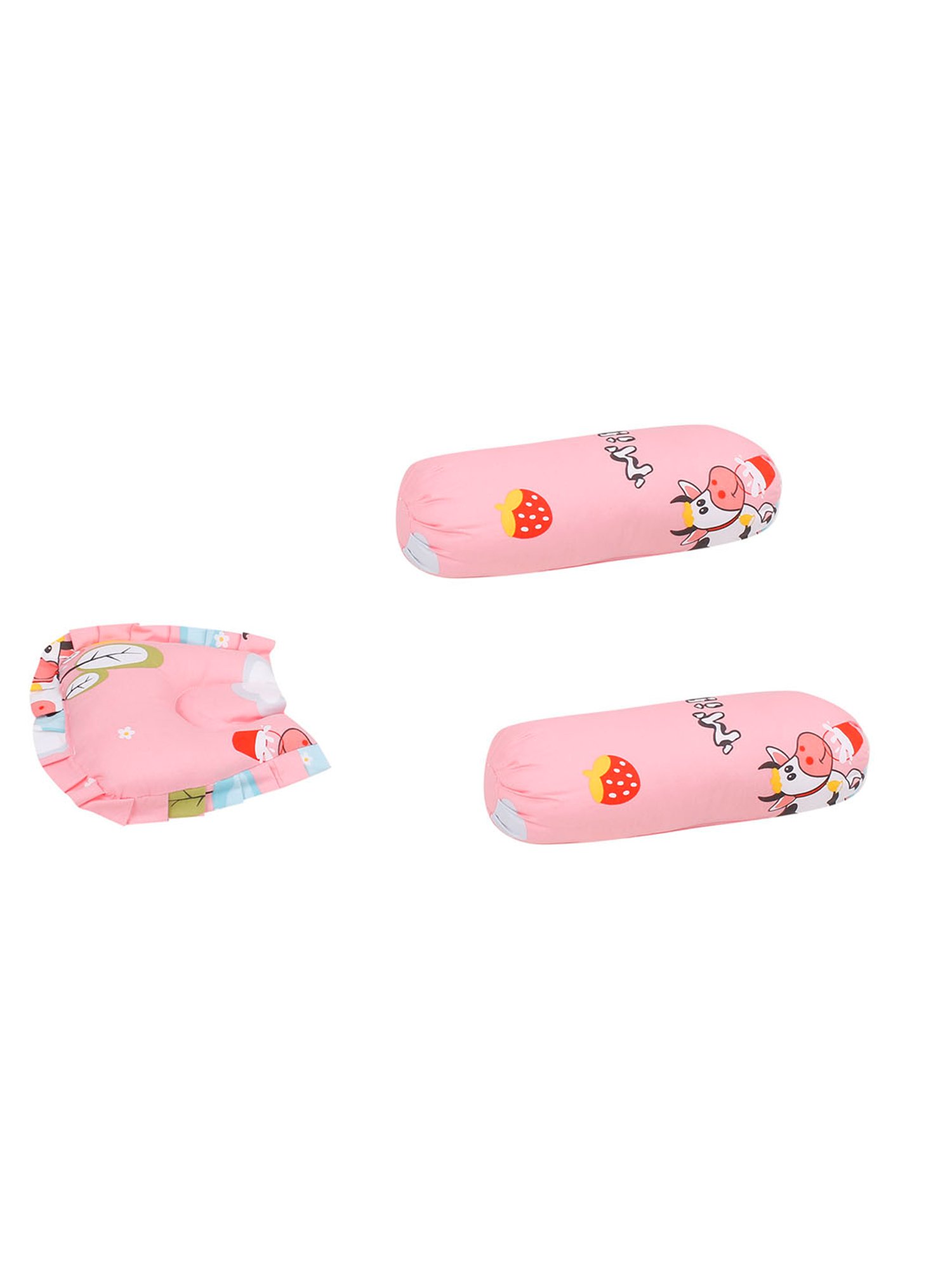 Baby Moo Milkaholic Peach Mattress Set with Neck Pillow and Bolsters