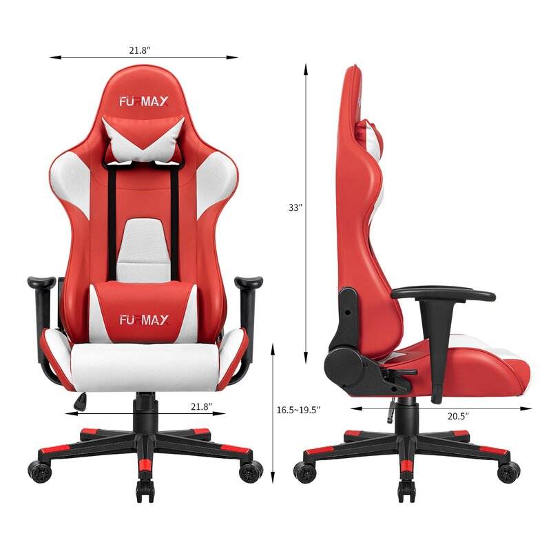 Furmax Gaming Office Chair Ergonomic High-Back Racing Style Adjustable Height Executive Computer Chair, PU Leather Swivel Desk Chair (Black/Grey)