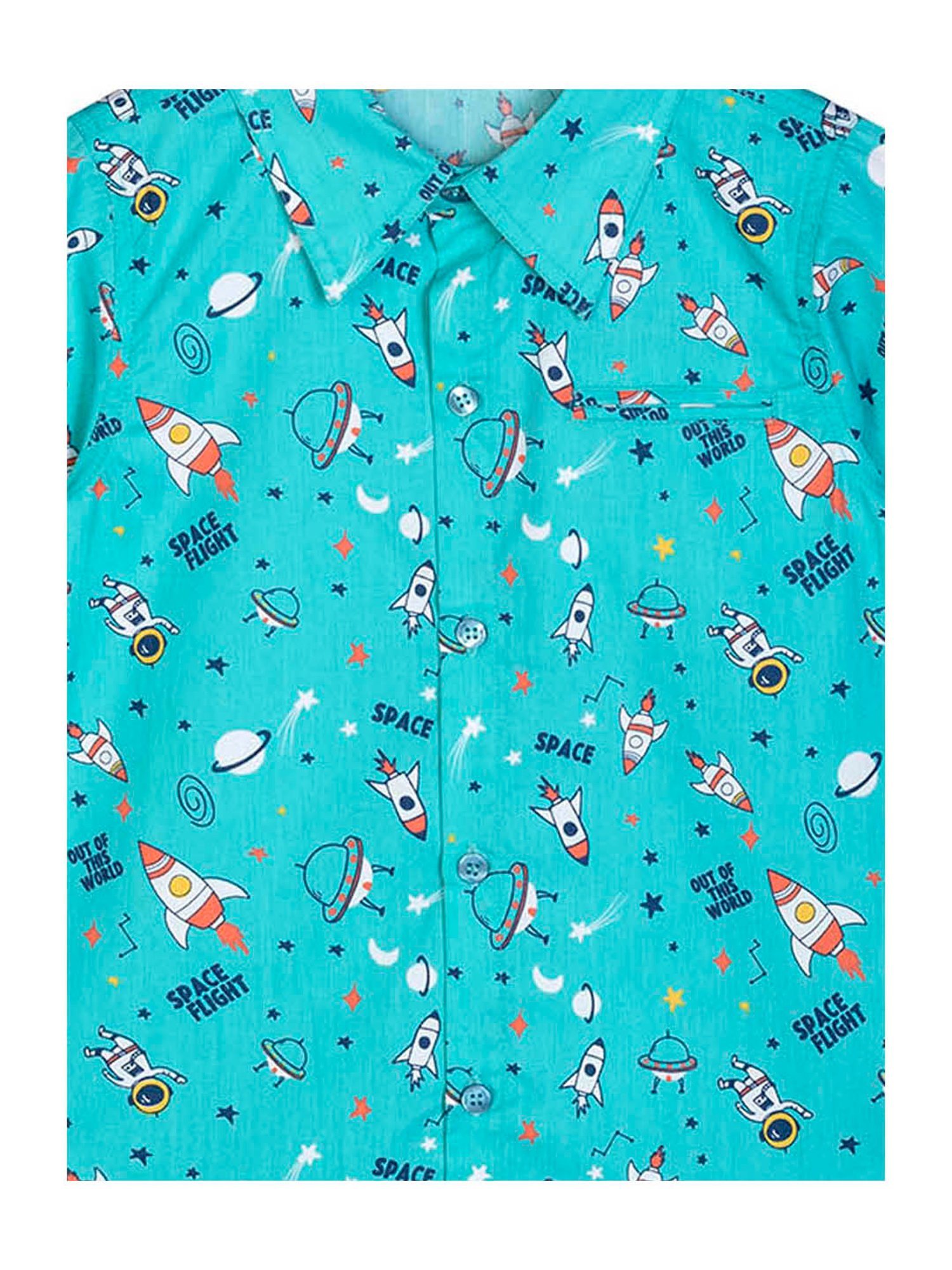 Budding Bees Boys Aqua Blue Printed Shirt