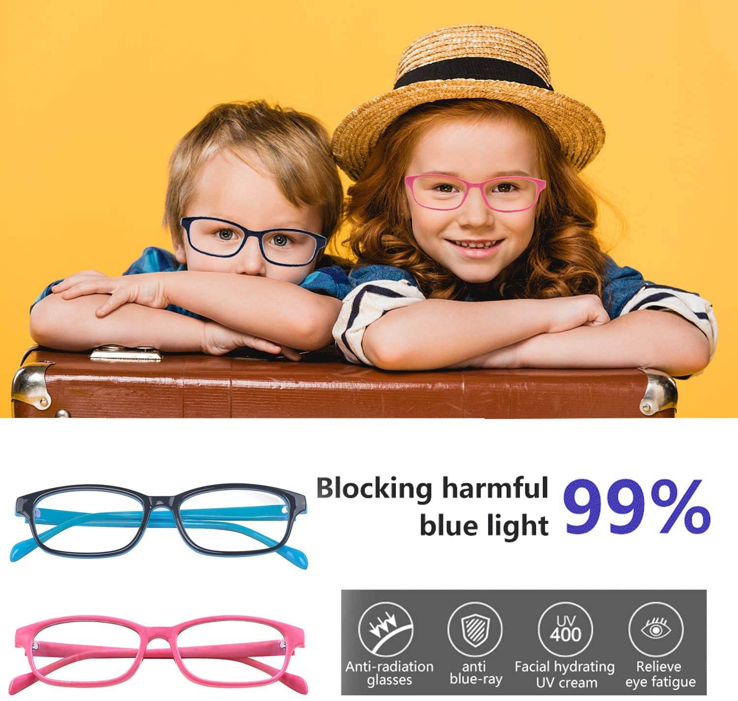 Children Kids Teens Blue Light Filter Computer Glasses for Blocking Anti Eye Eyestrain Transparent Lens Black Frame