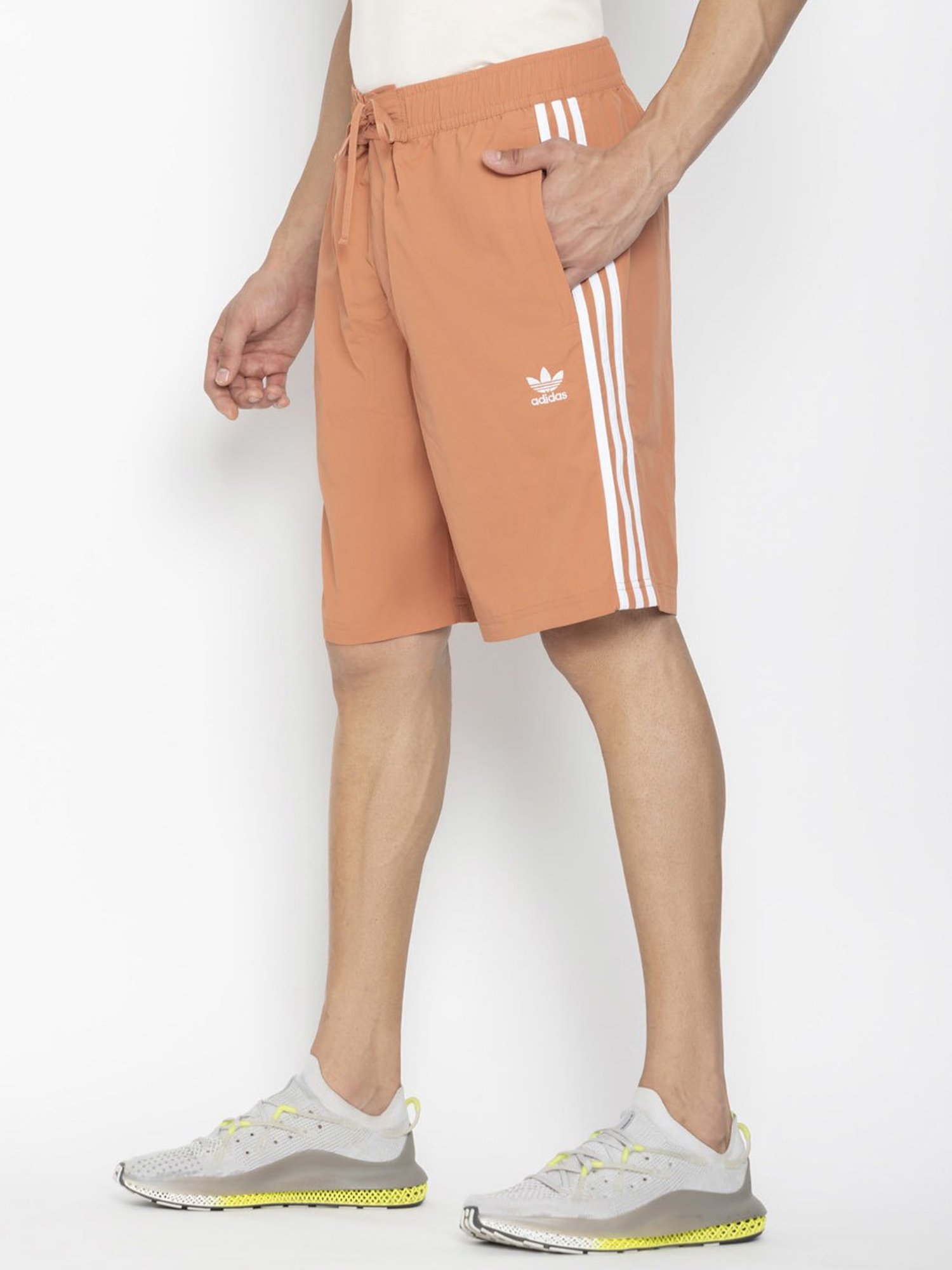Adidas Originals Peach Regular Fit Striped Swim Shorts