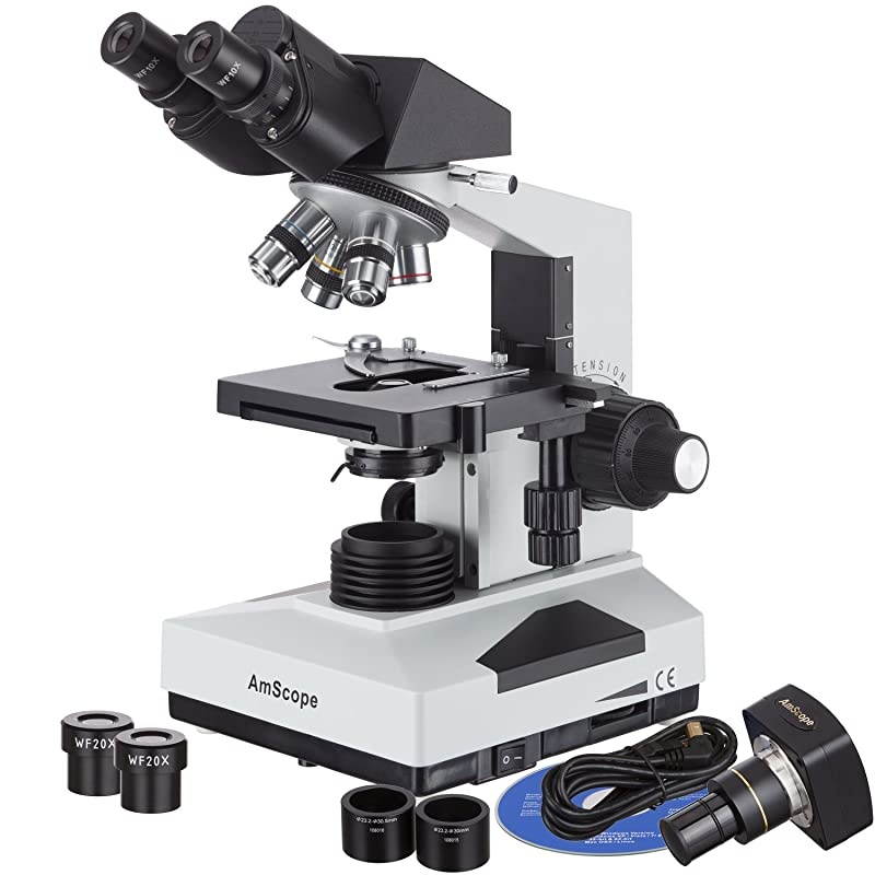 B490BM Compound Binocular Microscope 40X2000X + 13 MP Camera
