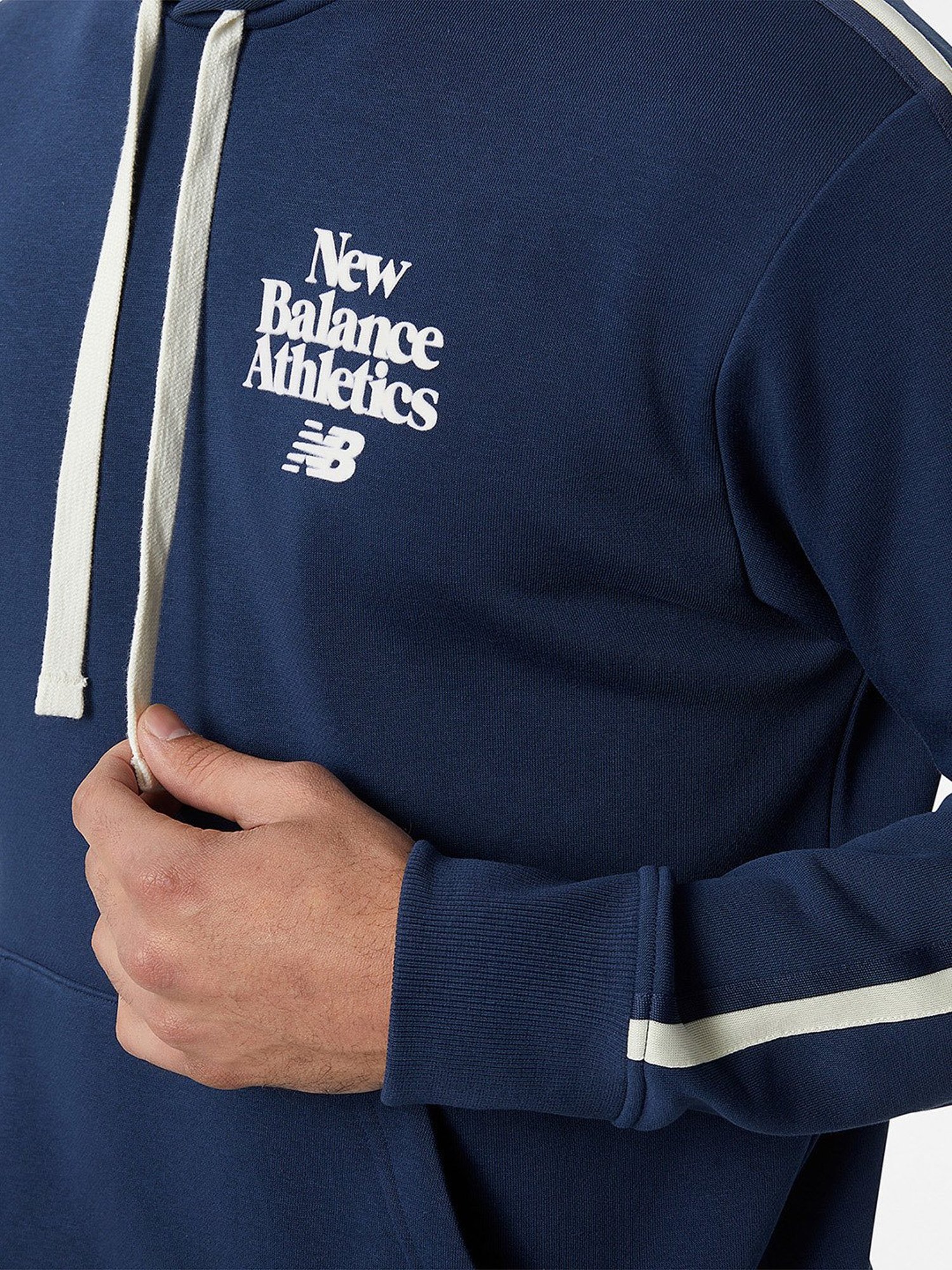 New Balance Natural Indigo Comfort Fit Striped Hooded Sweatshirt