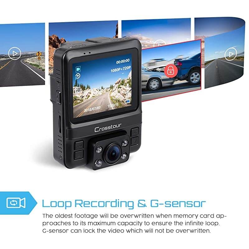 Dash Cam - GPS Dual Car Camera Uber  1080P Front and 720P Inside DVR Recorder with 2.4" Screen IR Super Night Vision Parking Mode Motion Detection and G-Sensor
