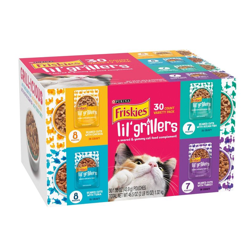 Friskies Lil Grillers Chicken, Turkey, Ocean Fish & Tuna In Gravy Wet Cat Food Variety Pack - 1.55oz/30ct