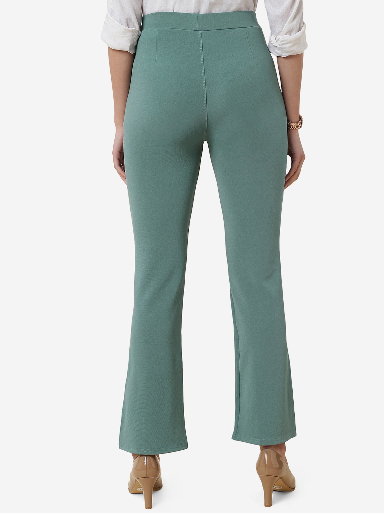 FITHUB Green Regular Fit High Rise Bootcut Trousers