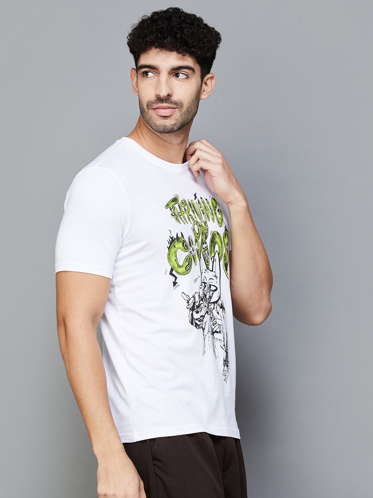 Forca by Lifestyle White Regular Fit Graphic Print Crew T-Shirt