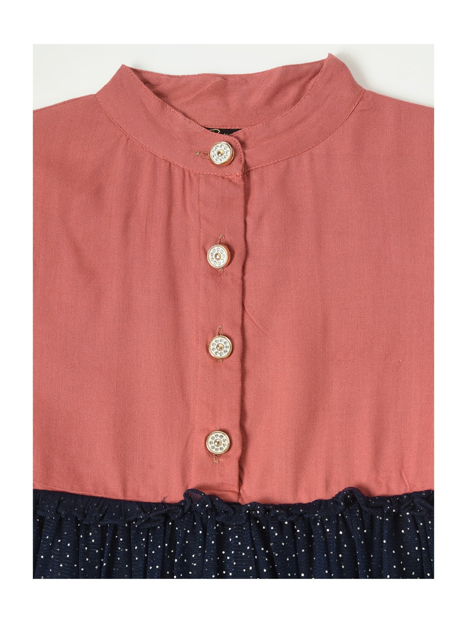 Bella Moda Kids Peach & Navy Embellished Full Sleeves Fit & Flare Dress