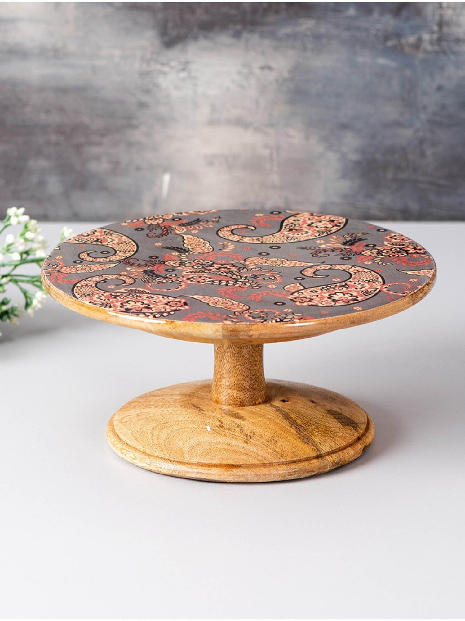 Nestroots Grey Cake Stand Cup for decoration cake plate Dessert Stand Wooden Printed Cake Holder