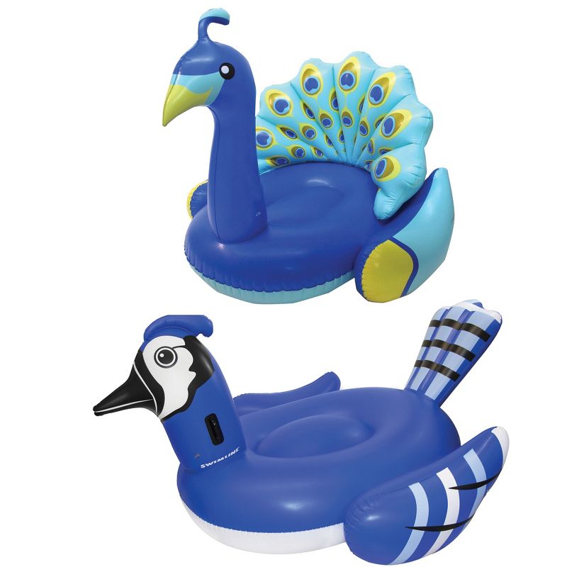 Inflatable Blue Jay Ride On Float Bundled w/ Inflatable Peacock Giant Pool Float