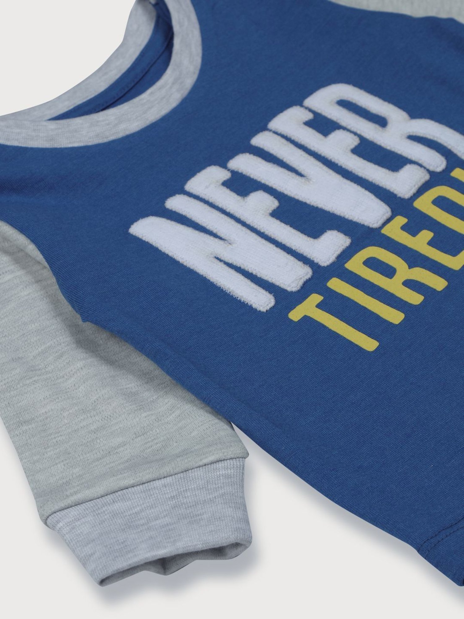 GJ baby Kids Blue & Grey Cotton Color Block Full Sleeves Sweatshirt Set