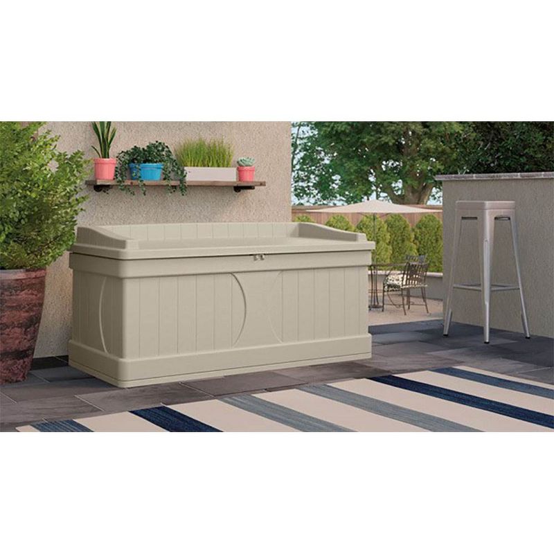 Suncast DB9500 99 Gallon Resin Outdoor Patio Storage Deck Box with Seat, Taupe