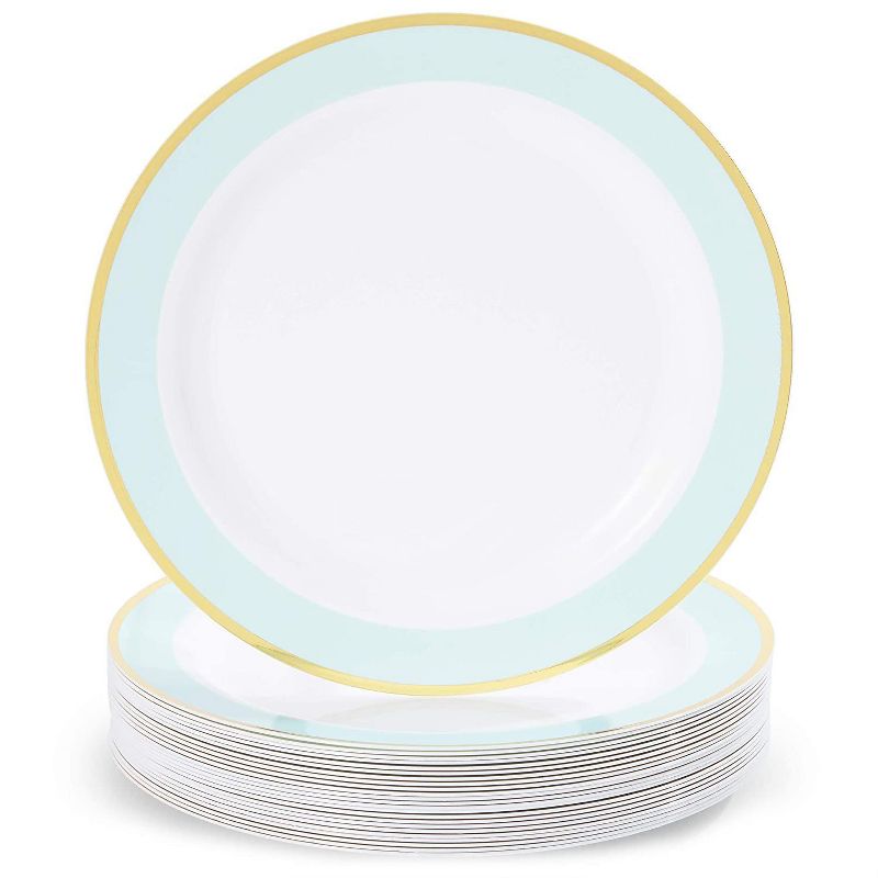 Sparkle and Bash 24-Pack Mint Green Party Supplies, Disposable Plastic Dinner Plates with Gold Rim, Dinnerware Set 9"