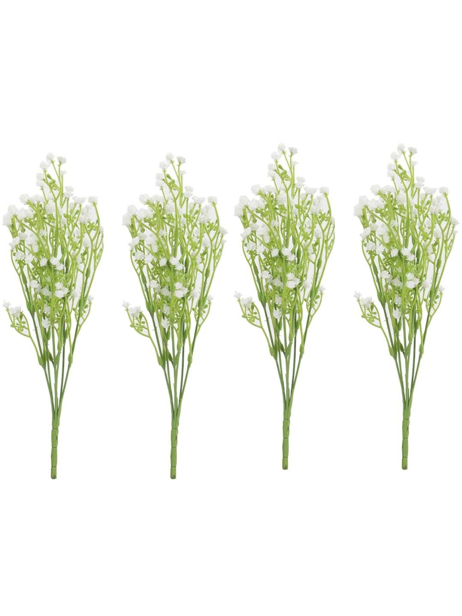Aapno Rajasthan White & Green Plastic Bunch of Real Alike Gypsophila Flowers - Set of 4
