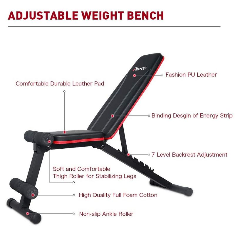 HolaHatha Adjustable 7 Position Upright Incline Decline Folding Flat Fitness Workout Weight Bench for Strength Training, Home Gym & Full-Body Exercise