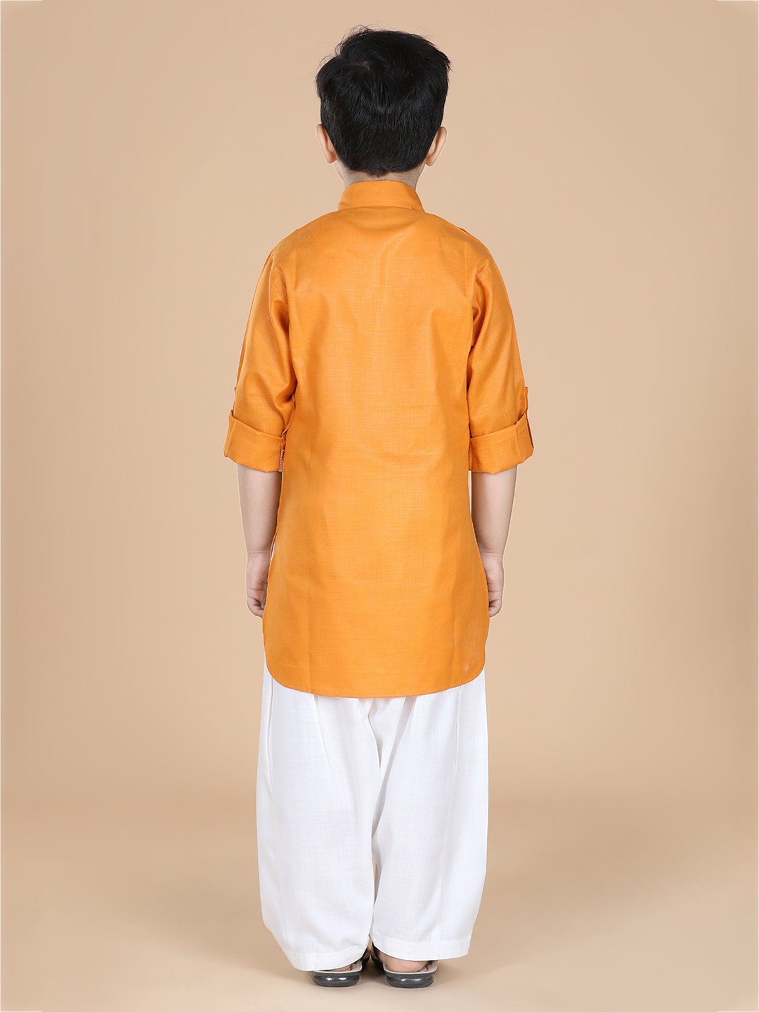 AJ Dezines Kids Mustard & White Solid Full Sleeves Kurta with Salwar