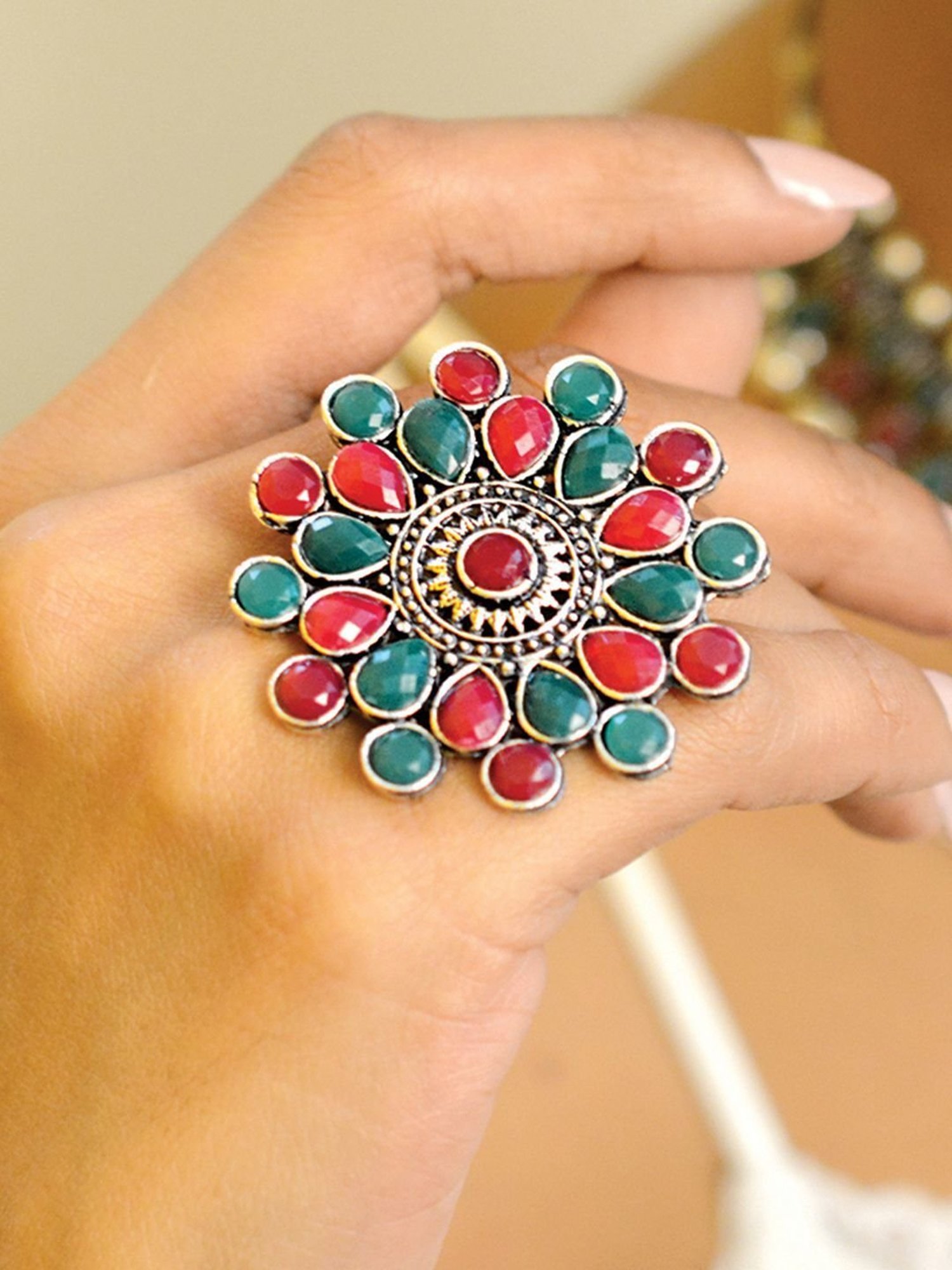 Teejh Vani Multicolored Stone Silver Ring