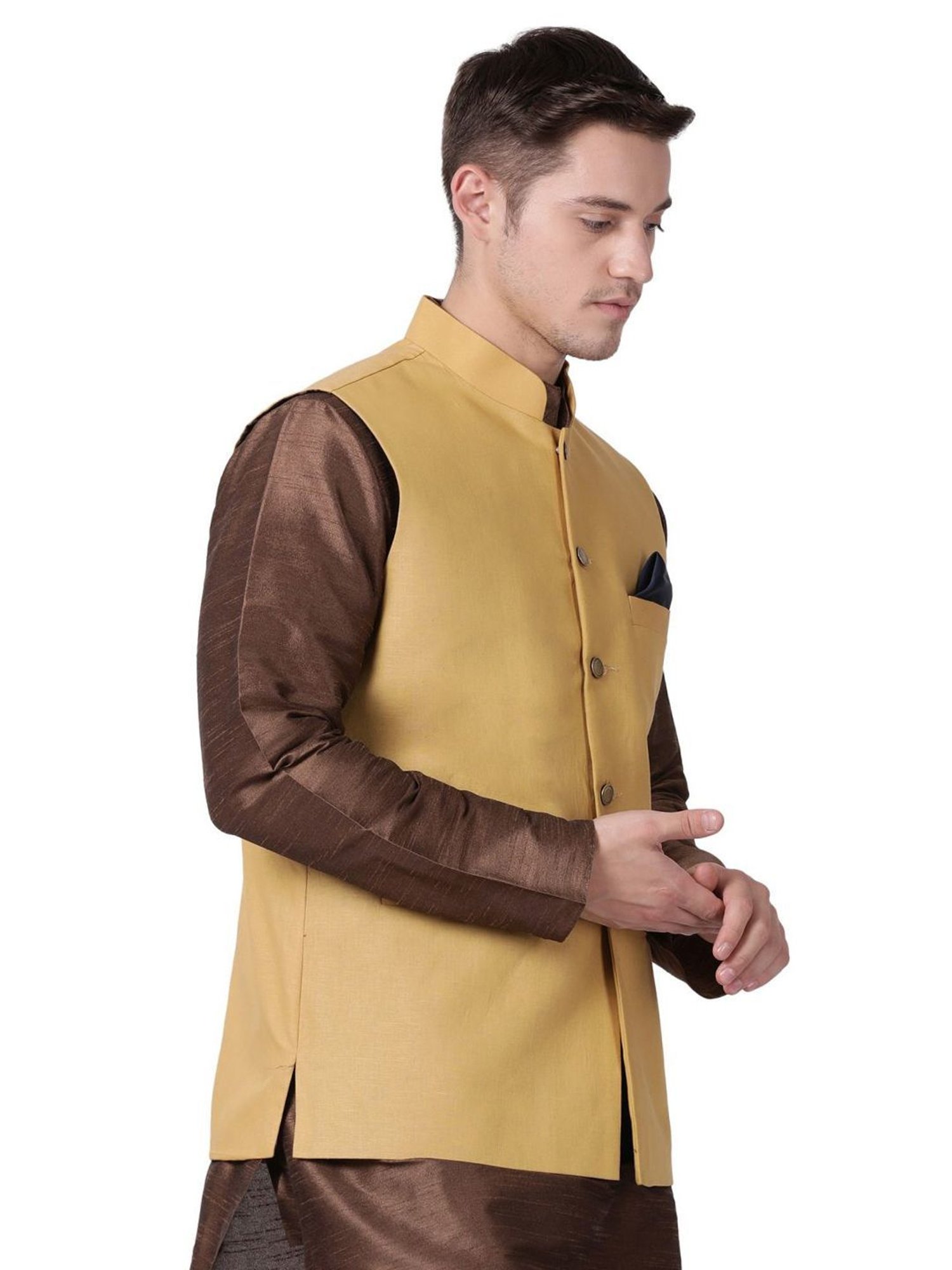TABARD Beige Cotton Regular Texture Nehru Jacket