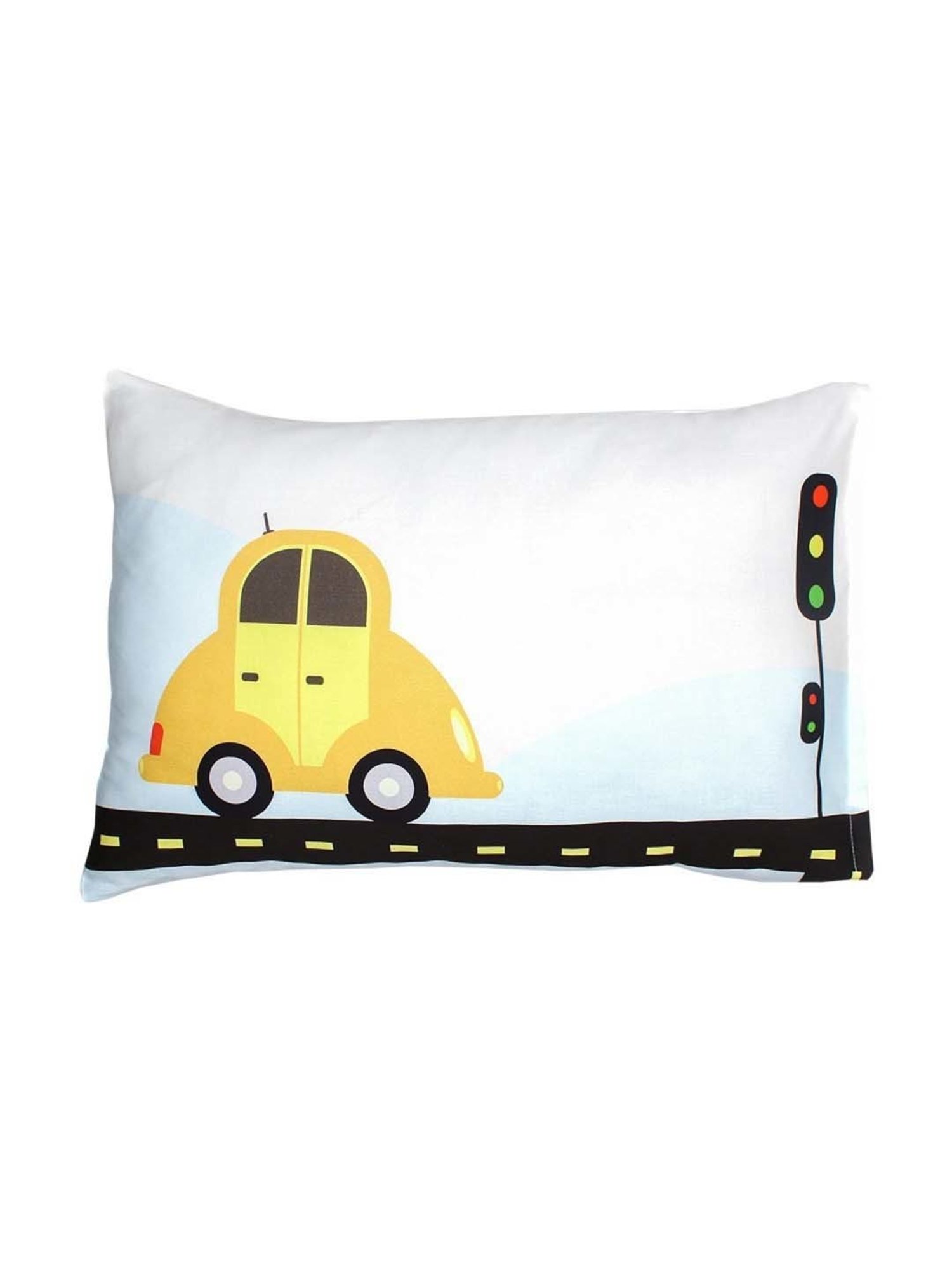 House This Joy Ride Yellow & White Cotton 300 TC Single Bedsheet with 1 Pillow Cover