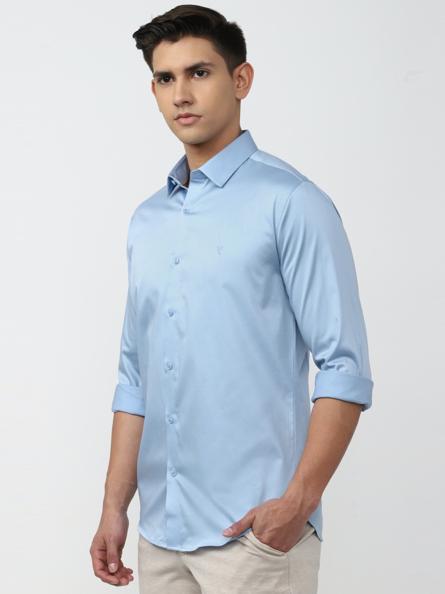 V Dot Blue Slim Fit Shirt