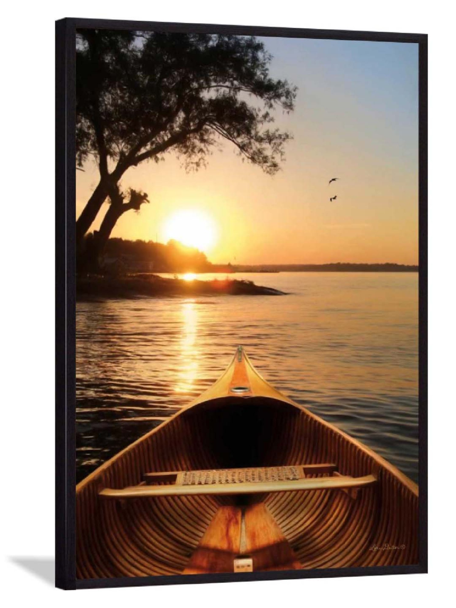 ARTE'VENUE Sunset on the Lake Yellow & Black Canvas Wall Art - Set of 1 (11 X 16 inch)