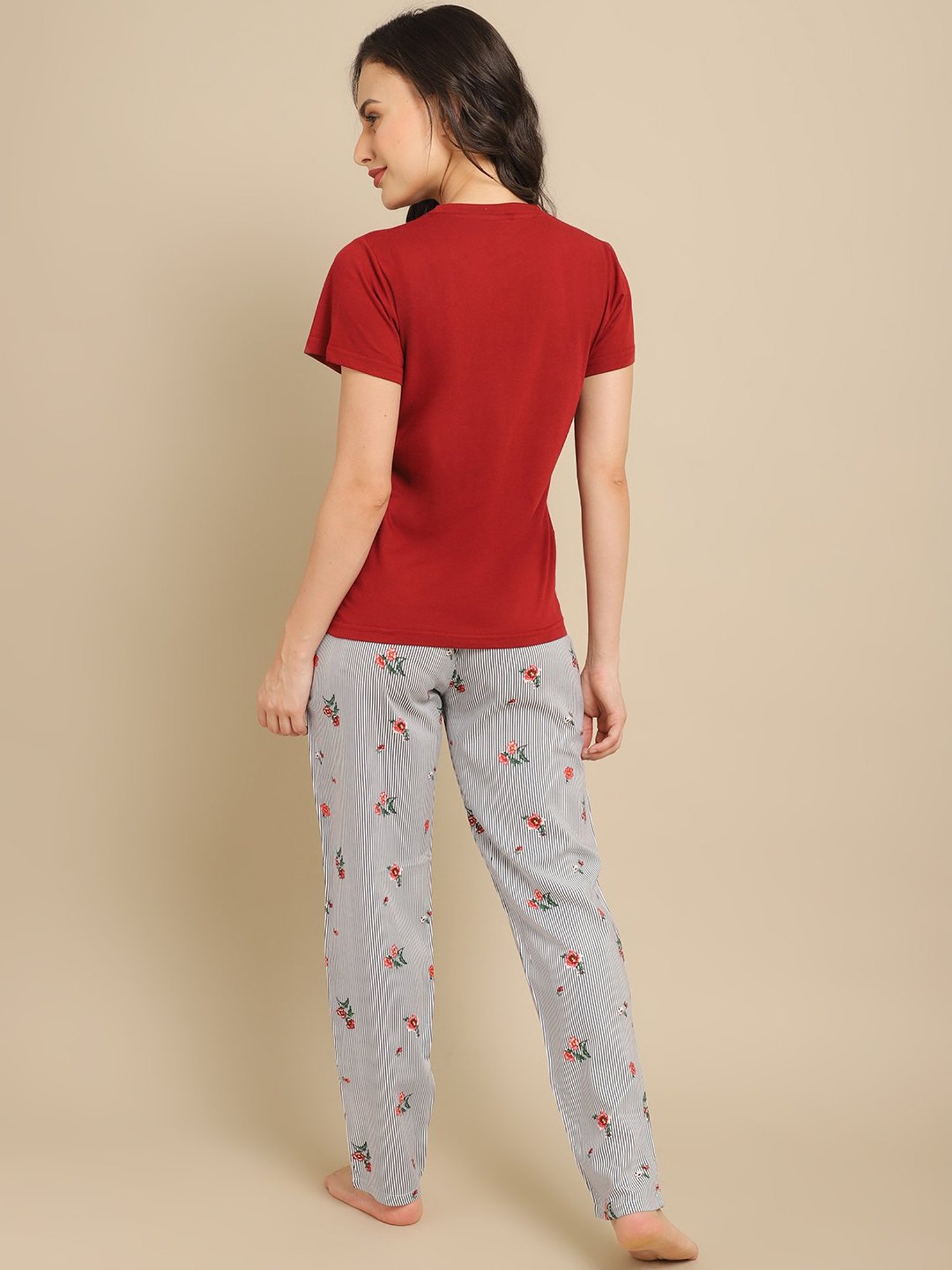 Boston Club Maroon & Grey Printed T-Shirt With Pyjamas