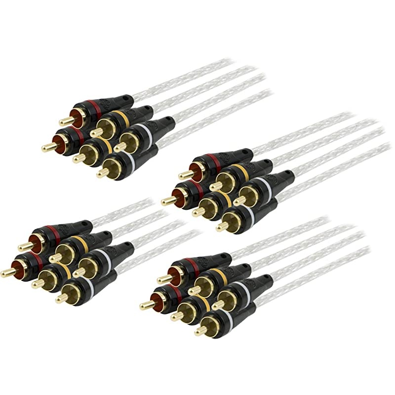 Premium Composite Audio/Video Cable, 12ft. 4 Pack, RCA Style Plugs 3-Male to 3-Male, Red Yellow White, for TV, VCR, DVD, Satellite, and Home Theater Receivers, 53655
